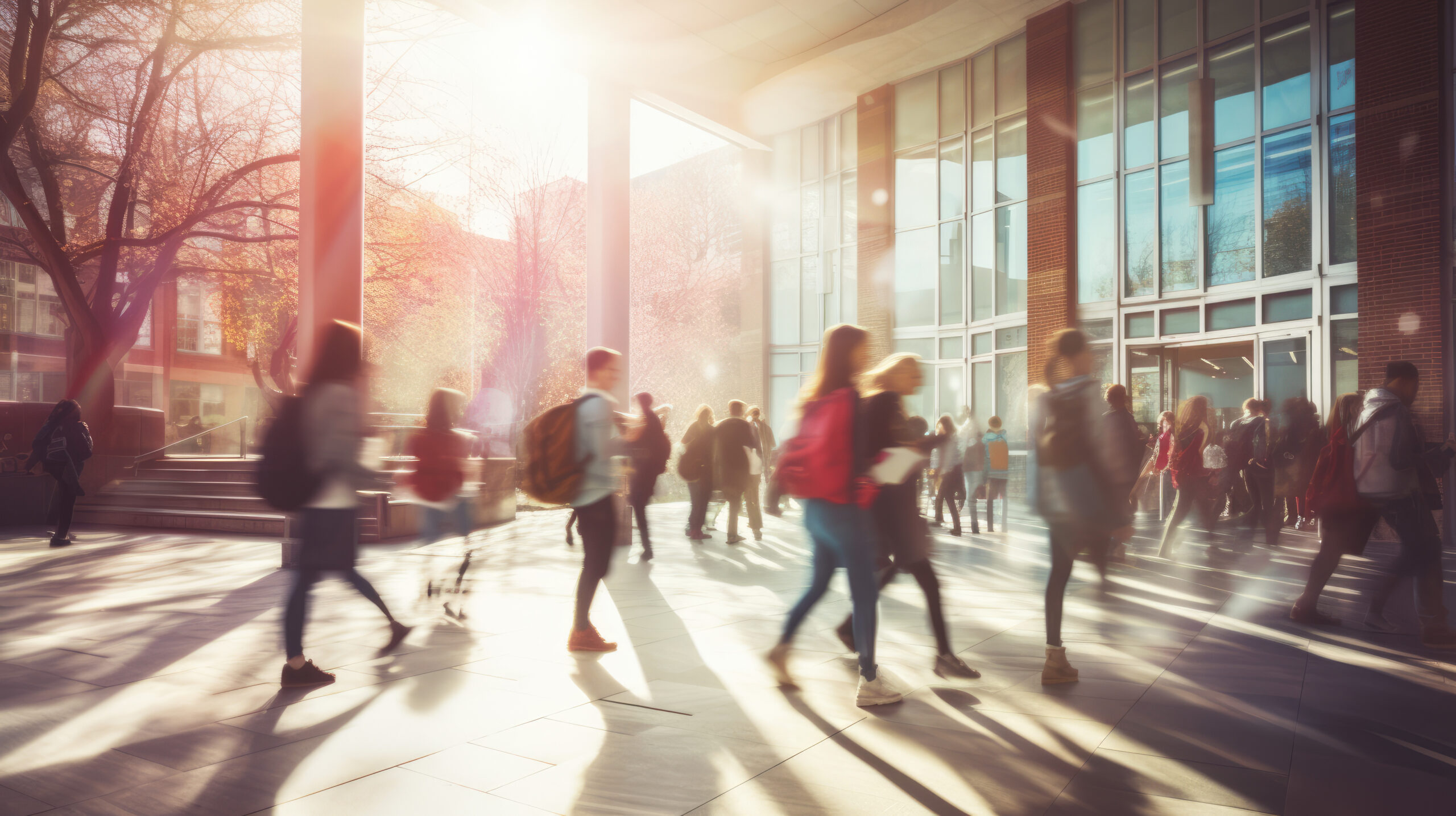 Students walking to class in a university or college environment. Moving crowd motion blurred background. Students walking to class in a university or college environment. Moving crowd motion blurred background.